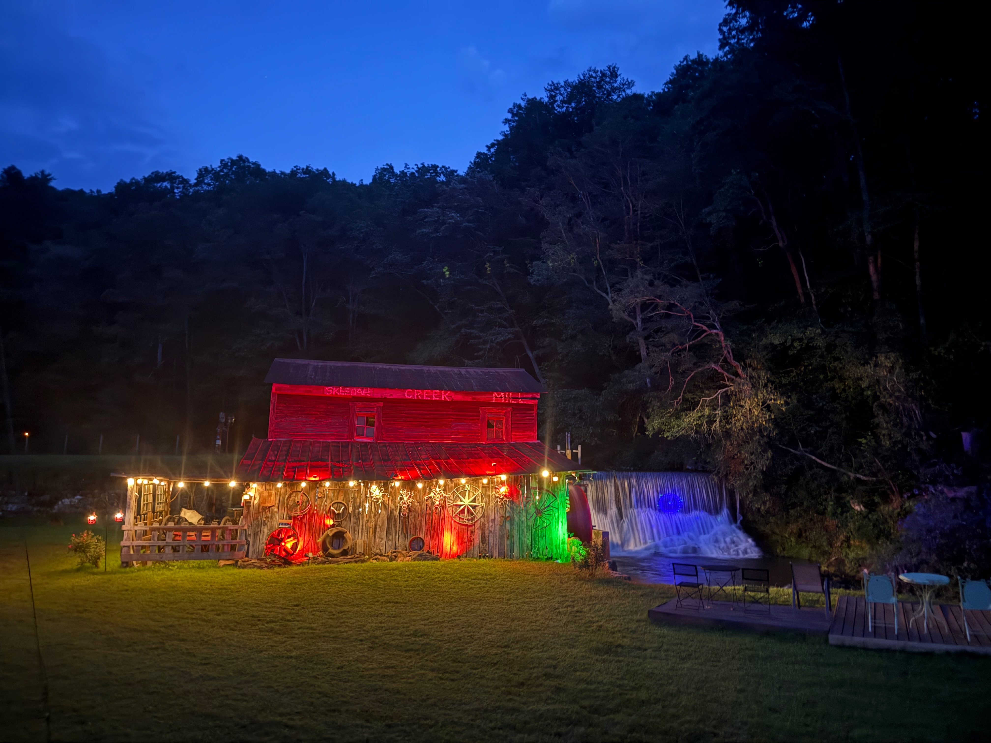 Skeenah Creek Campground Mill  light up at night
